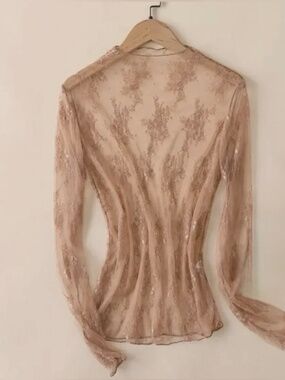 Sheer Mesh Floral Layering Top in Coffee Various Sizes